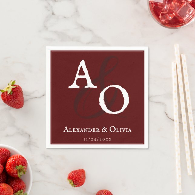 Servilleta De Papel Boda de monograma Minimalista rojo (In situ)