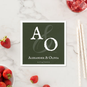 Servilleta De Papel Boda de monograma Minimalista verde esmeralda