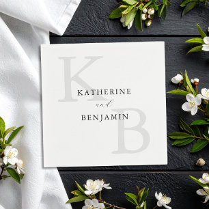 Servilleta De Papel Boda de monograma moderno Minimalista negro y blan