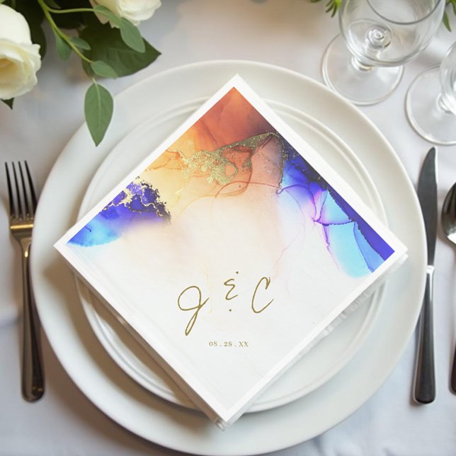 Servilleta De Papel Boda de monograma moderno vibrante (Vibrant Modern Monogram Wedding Napkins.)