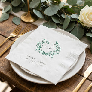 Servilleta De Papel Boda de Monograma Ornata Boho Esmeralda