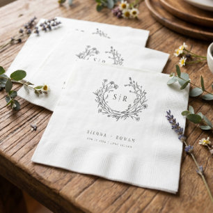 Servilleta De Papel Boda de Monograma Ornate Boho Gris Oscuro