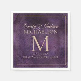 Servilleta De Papel Boda de Monograma Rustic Elegant Purple Gold