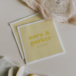 Servilleta De Papel Boda de monograma simple amarillo con mantequilla