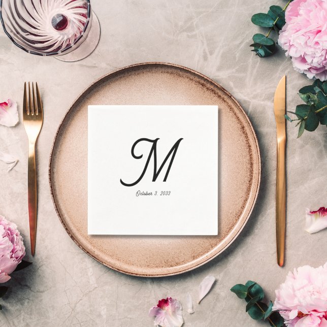 Servilleta De Papel Boda de monograma simple con guión elegante (Elegant Minimalist Wedding Napkin Custom Initial)