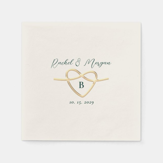 Servilleta De Papel Boda de Monograma Verde Esmeralda Moderno (Anverso)