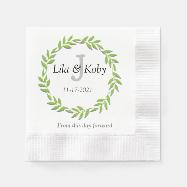 Servilleta De Papel Boda de Monograma Verde Napkin (Anverso)