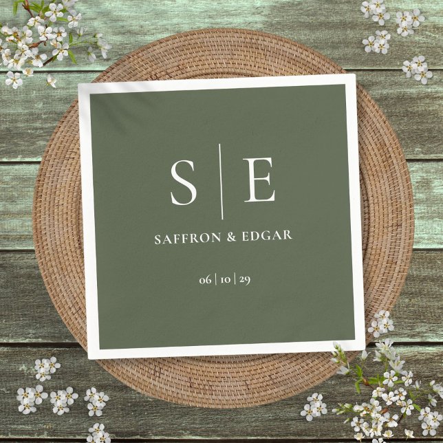 Servilleta De Papel Boda de monograma verde oliva (Olive Green Monogram Wedding Napkins)