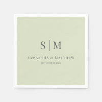 Boda de Monograma Verde Sage Ligero Simple Elegant