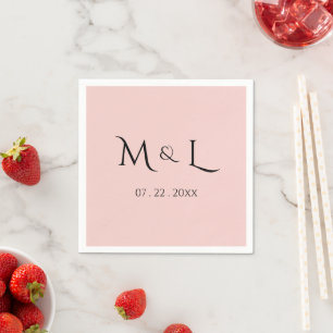 Servilleta De Papel Boda de monograma y fecha rosa elegante
