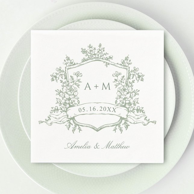 Servilleta De Papel Boda de Monogramas del Escudo Floral Verde Masaje  (Subido por el creador)