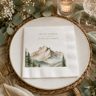 Servilleta De Papel Boda de Montaña Acuarela Rústica