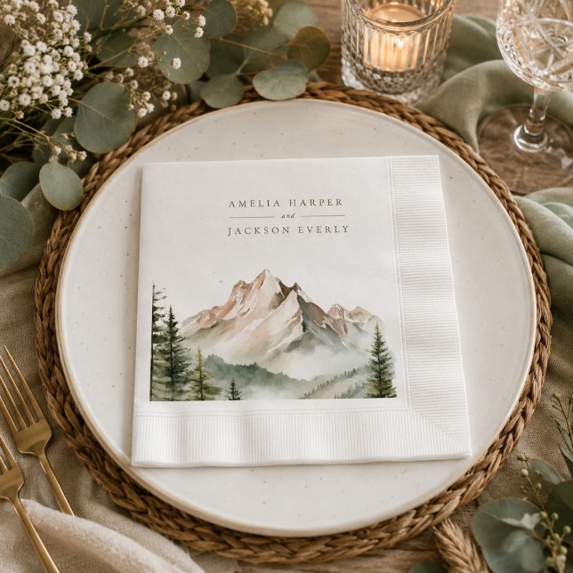Servilleta De Papel Boda de Montaña Acuarela Rústica (Subido por el creador)