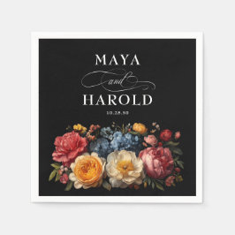 Servilleta De Papel Boda de Moody Negro Floral Botánica