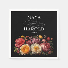 Servilleta De Papel Boda de Moody Negro Floral Botánica