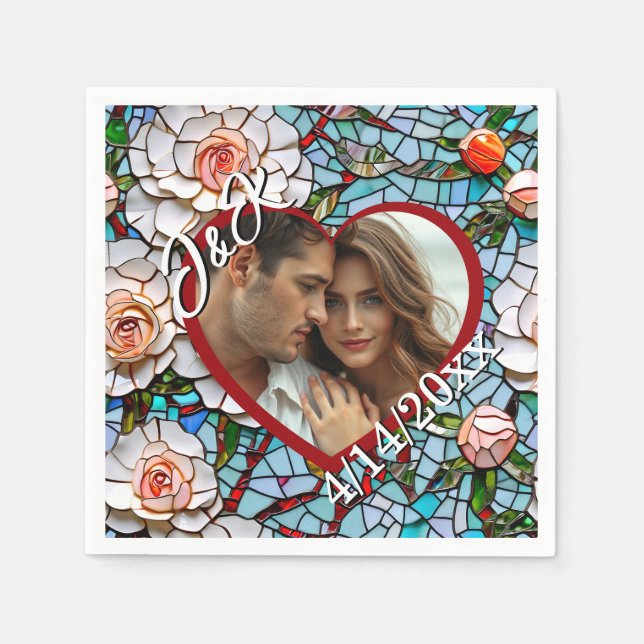 Servilleta De Papel Boda de mosaico y vidrio manchado personalizado (Anverso)