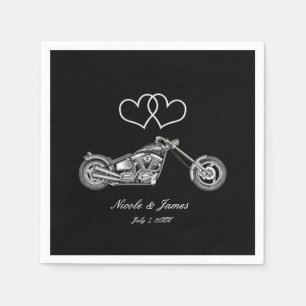 Servilleta De Papel Boda de Motocicletas y Corazones de Plata para Mot