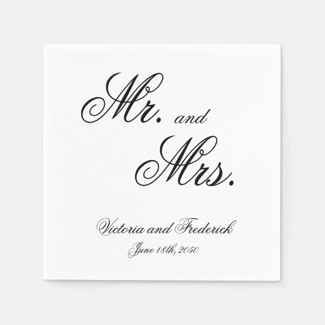 Servilleta De Papel Boda de Mr. y Mrs. Caligrafía Elegante (Anverso)
