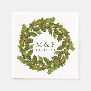 Servilleta De Papel Boda de Navidad Floral Acebo Acuarela