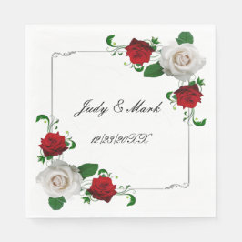 Servilleta De Papel Boda De Navidades De Rosas Rojos Y Blancos