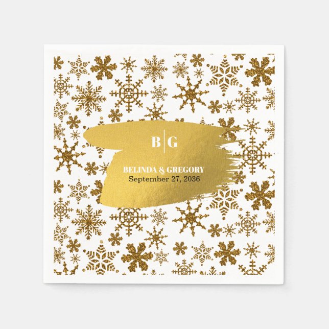 Servilleta De Papel Boda de Navidades festivos Golden Snowflakes (Anverso)