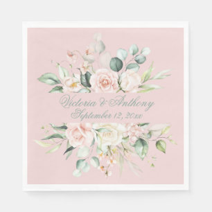 Servilleta De Papel Boda de nombre de guión elegante de color rosa
