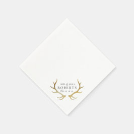 Servilleta De Papel Boda de nombre personalizado | Astas de oro rústic