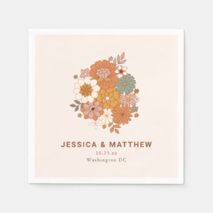 Servilleta De Papel Boda de nombre personalizado floral terracota retr