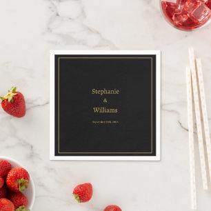 Servilleta De Papel Boda de nombre sencillo elegante y negro dorado Mi