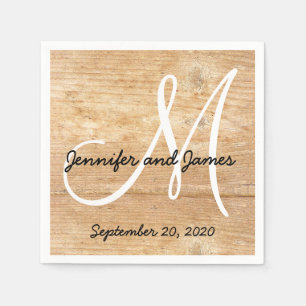 Servilleta De Papel Boda de nombres de monograma rústicos de madera