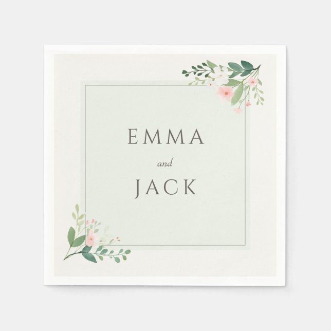 Servilleta De Papel Boda de nombres de vegetación rosa suave (Anverso)
