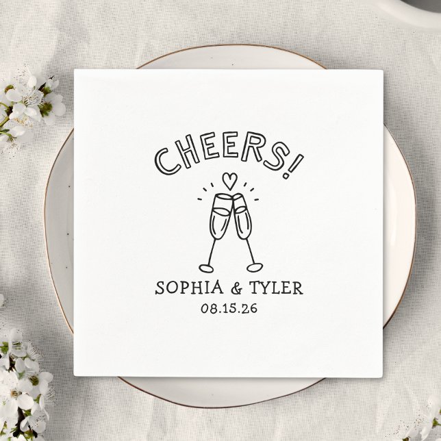 Servilleta De Papel Boda de nombres personalizados sencillos de cheque (Pop the bubbly! These custom wedding napkins with your names and date add a fun, chic touch! Cheers!)