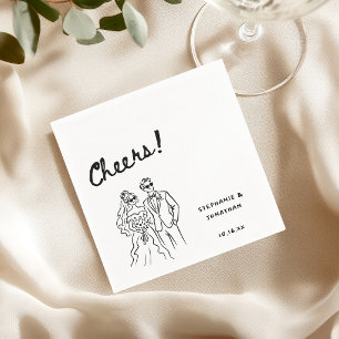 Servilleta De Papel Boda de novia y novio caprichosa dibujada a mano p