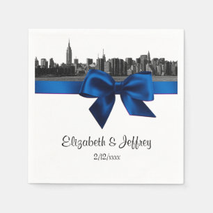 Servilleta De Papel Boda de NYC con horizonte amplio grabado en azul r