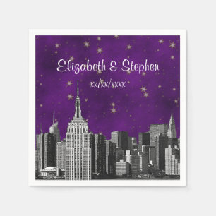 Servilleta De Papel Boda de NYC ESB Silueta Grabada Estrella Púrpura