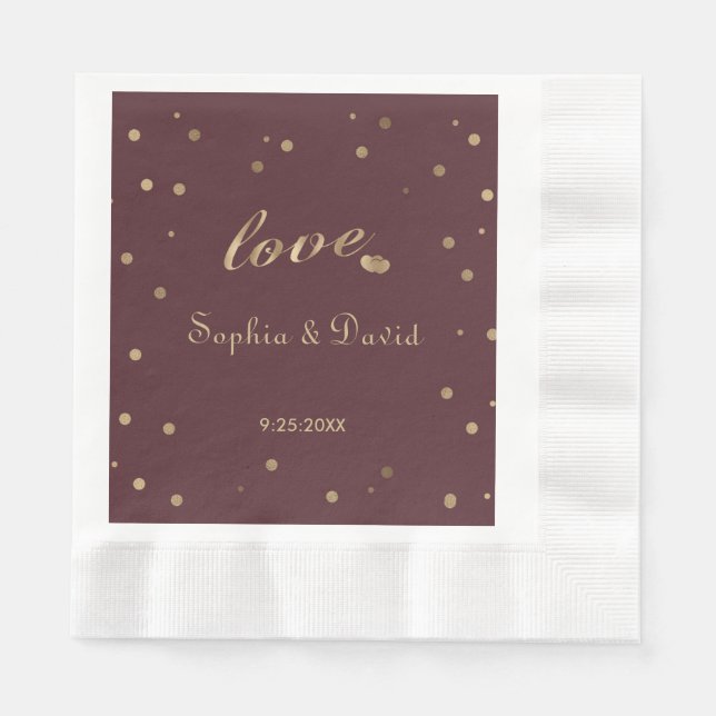 Servilleta De Papel Boda de oro de Confetti Love Burgundy (Anverso)
