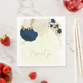 Servilleta De Papel Boda de oro de la armada romántica y las flores bl