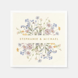 Servilleta De Papel Boda de oro de la flor silvestre de primavera colo