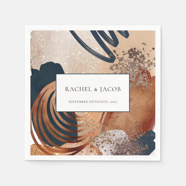 Servilleta De Papel Boda de oro de la Marina de Terracota (Anverso)