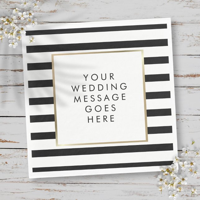 Servilleta De Papel Boda de Oro de Raya Negra y Blanca (Black and White Stripe Gold Wedding Napkins)