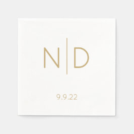 Servilleta De Papel Boda de oro monograma simple con fecha