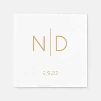 Servilleta De Papel Boda de oro monograma simple con fecha