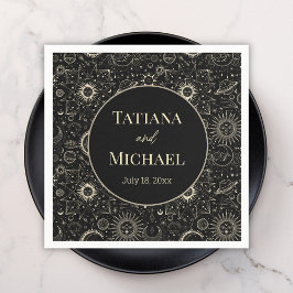 Servilleta De Papel boda de oro negro celestial místico moderno