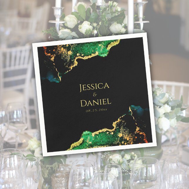 Servilleta De Papel Boda de oro negro verde moda (Chic Green Black Gold Wedding Napkins)