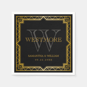 Servilleta De Papel Boda de oro negro vintage elegante Art Deco