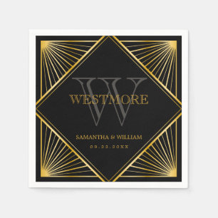Servilleta De Papel Boda de oro negro vintage elegante Art Deco