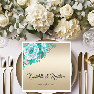 Servilleta De Papel Boda de oro y Rosas Verde azulados