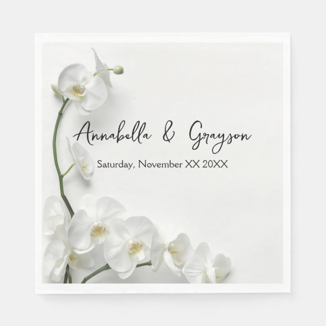 Servilleta De Papel Boda de Orquídeas Blancas Elegantes (Anverso)