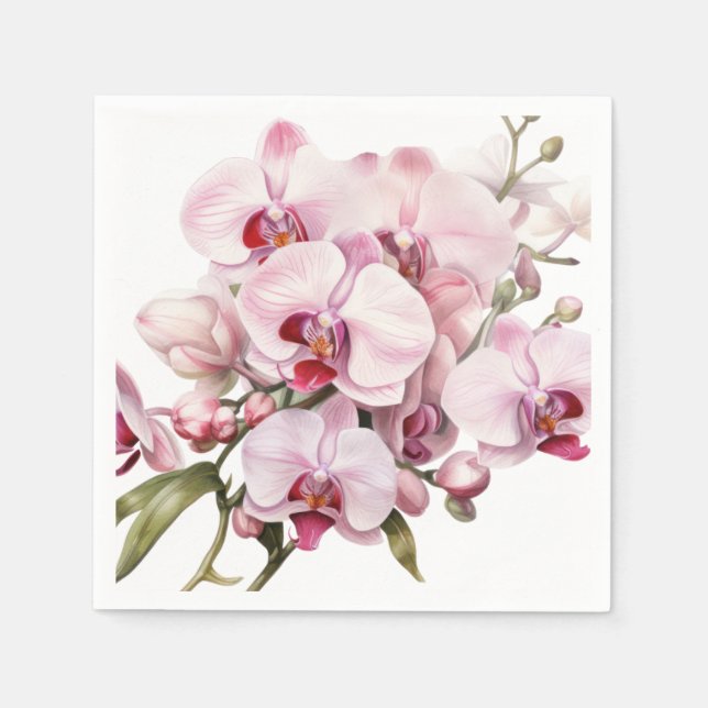 Servilleta De Papel Boda de orquídeas rosadas y blancas (Anverso)