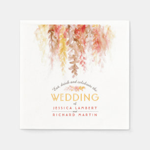 Servilleta De Papel Boda de otoño con enredaderas de acuarela naranja 